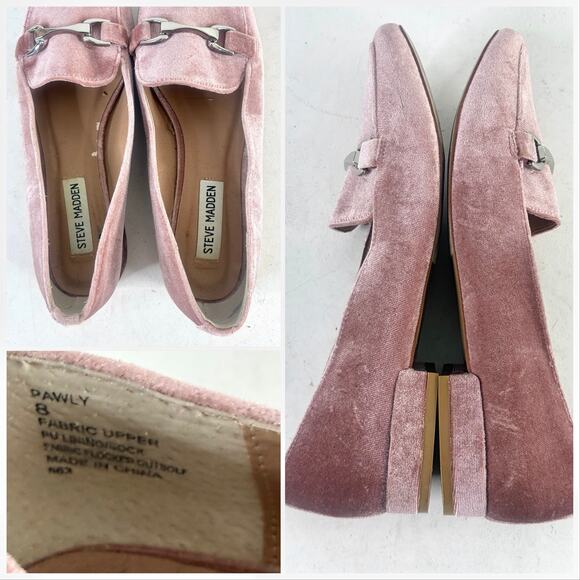^_^ Steve Madden Pawly Pink Velvet Horsebit Loafers Sz 8 - Picture 5 of 8